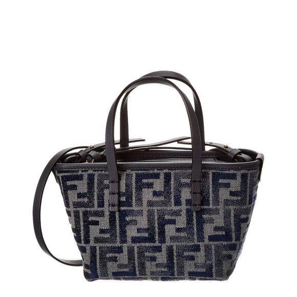 Fendi Roll Mini Ff Canvas & Leather Tote, Blue - Picture 1 of 4
